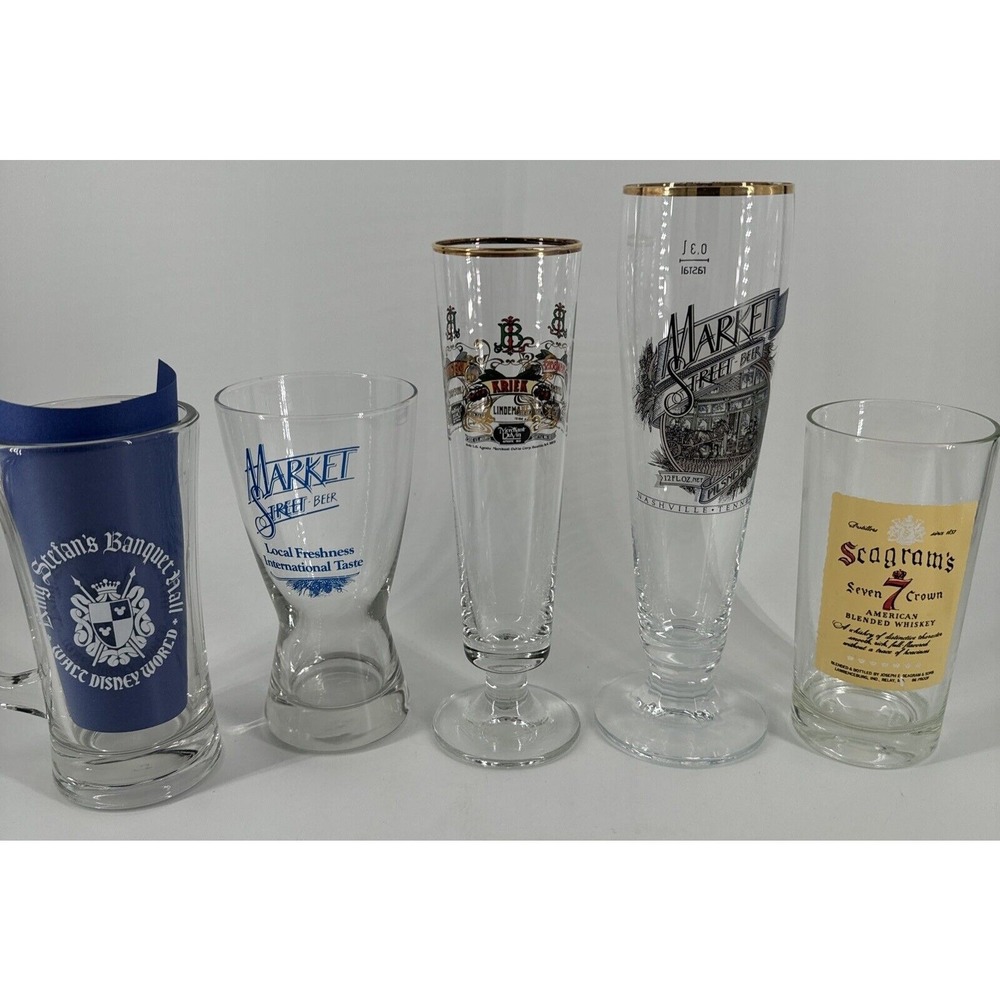 Beer Liquor Glasses Lot of 5 Market St Seagrams Kriek King Stefans Barware‎